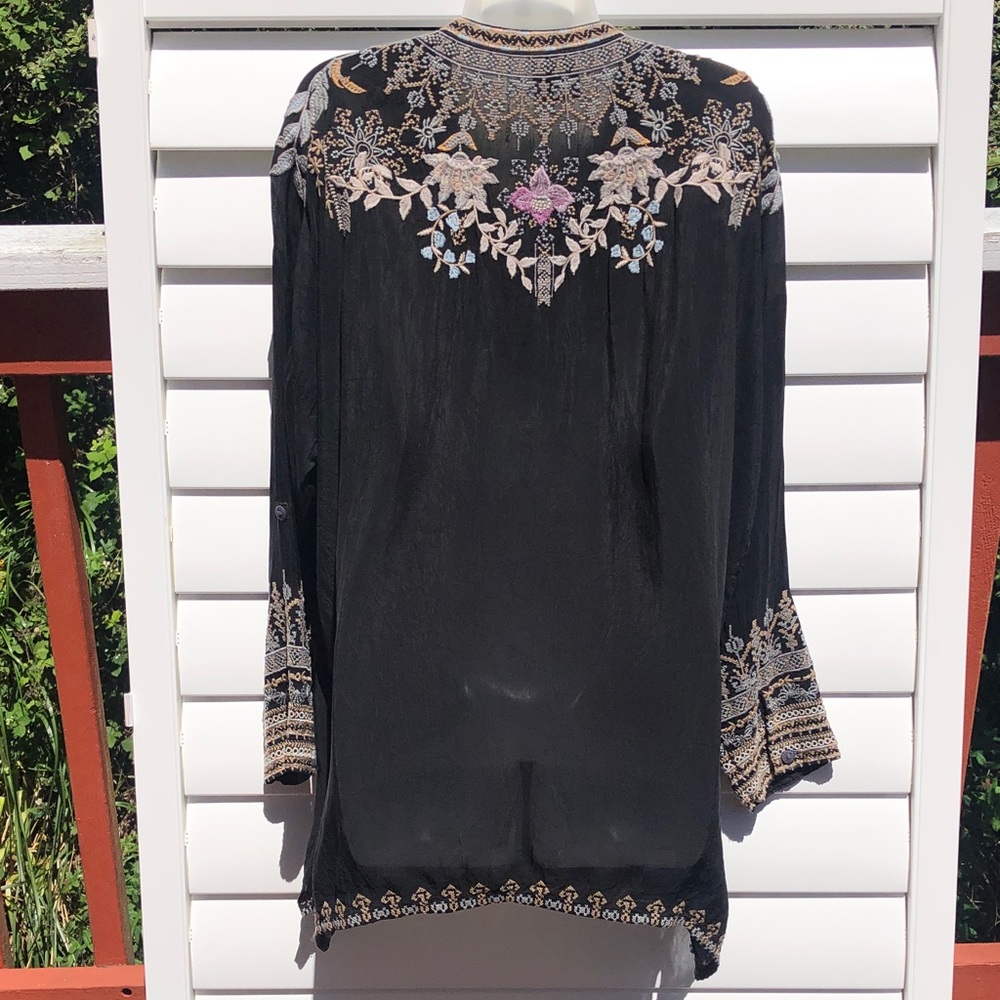 Johnny Was Black Embroidered Boho Tunic with Cream & Pink Accents - Picture 6 of 8